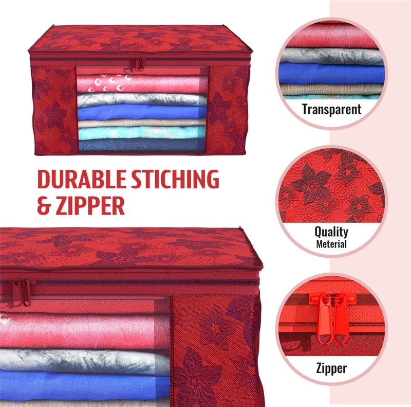 Kuber Industries Non-Woven Saree Covers With Zip|Saree Covers For Storage|Saree Packing Covers For Wedding|Pack Of 6 (Red), 35 cm, 19 cm - Image 4