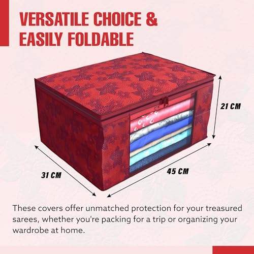 Kuber Industries Non-Woven Saree Covers With Zip|Saree Covers For Storage|Saree Packing Covers For Wedding|Pack Of 6 (Red), 35 cm, 19 cm - Image 3