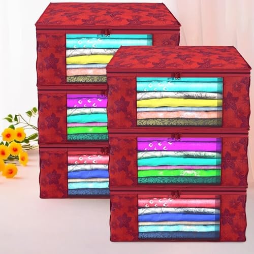 Kuber Industries Non-Woven Saree Covers With Zip|Saree Covers For Storage|Saree Packing Covers For Wedding|Pack Of 6 (Red), 35 cm, 19 cm - Image 2