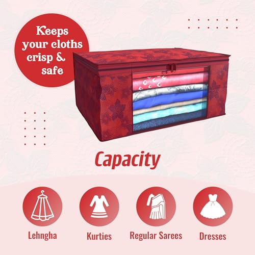 Kuber Industries Non-Woven Saree Covers With Zip|Saree Covers For Storage|Saree Packing Covers For Wedding|Pack Of 6 (Red), 35 cm, 19 cm - Image 5