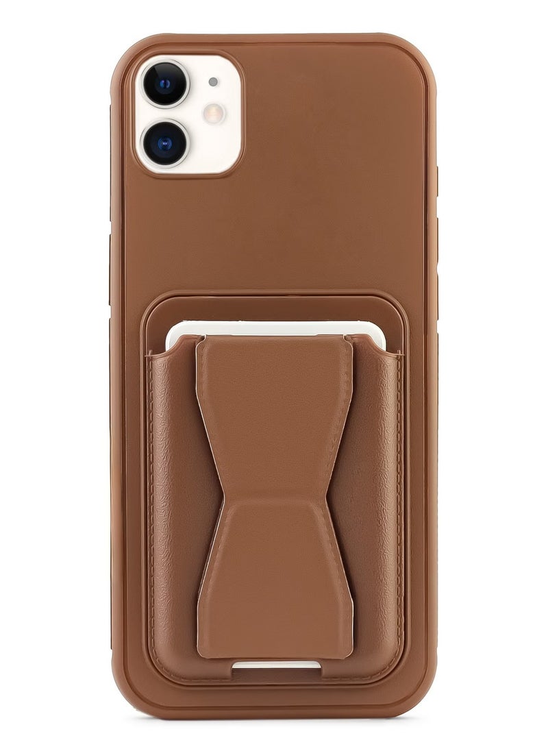 Generic - Leather back cover with card wallet Foldable Shockpoof Case compatible with Iphone 11 (Brown) - Image 1