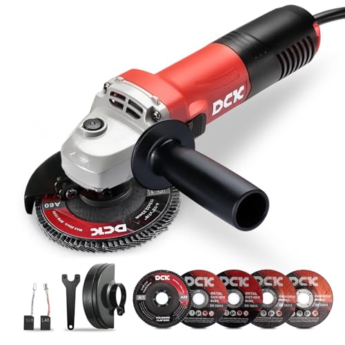 DCK Angle Grinder, 4-1/2-Inch, 6.7Amp Cut off Tool Grinder, 11,800 RPM with 2 Safety Guards, 6-Piece Discs (2 Cutting/2 Grinding/2 Flap Discs), Professional Angle Grinder for Metal, Wood (KSM09-115S） - Image 1