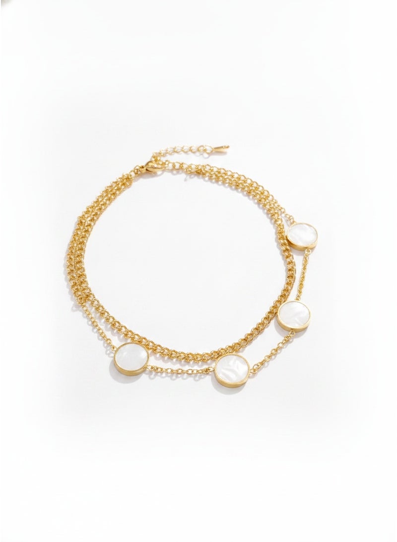 White Fritillaria Round Five Series Double Layer Bracelet - Image 1