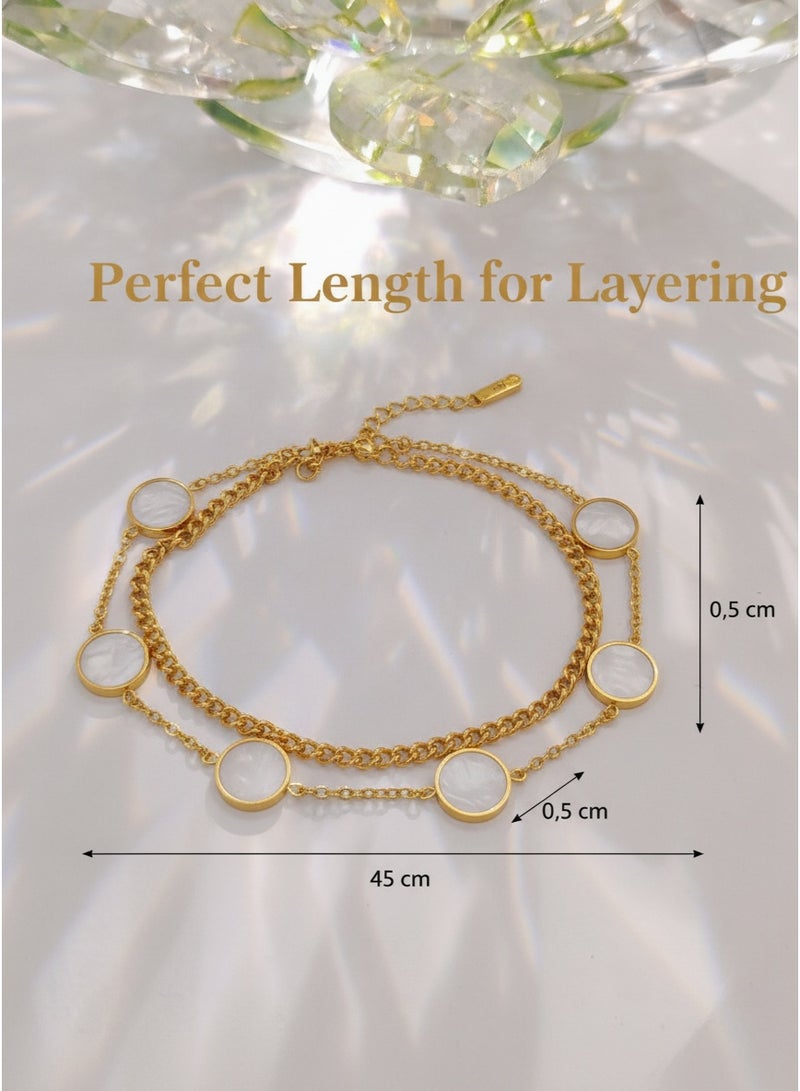 White Fritillaria Round Five Series Double Layer Bracelet - Image 4