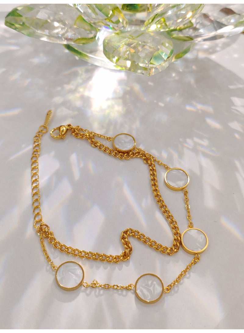 White Fritillaria Round Five Series Double Layer Bracelet - Image 3
