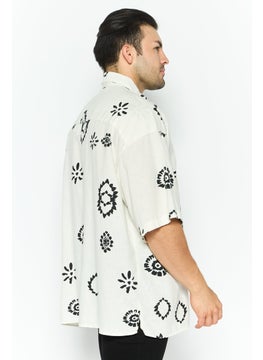 Jack Jones Men Regular Fit Allover Print Short Sleeves Casual Shirt, Off White  - Image 2