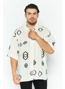 Jack Jones Men Regular Fit Allover Print Short Sleeves Casual Shirt, Off White  - Image 1