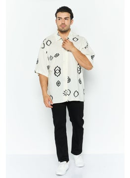 Jack Jones Men Regular Fit Allover Print Short Sleeves Casual Shirt, Off White  - Image 3