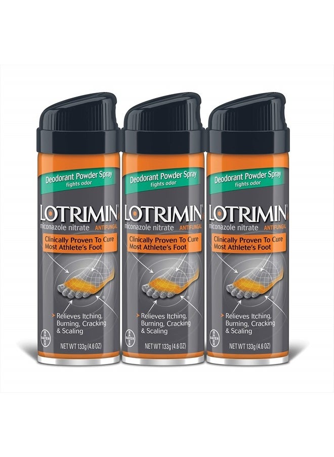 Lotrimin Athlete's Foot Deodorant Antifungal Powder Spray, Miconazole Nitrate 2%, Clinically Proven Effective Antifungal Treatment of Most AF, Jock Itch & Ringworm, 4.6 Ounce (Pack of 3)  - Image 1