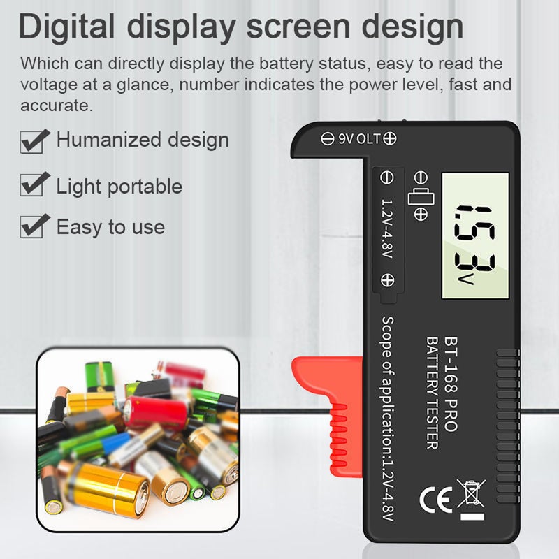 168 PRO Digital Display Universal Battery Tester Portable Battery Capacity Indicator Practical Battery Level Checker Voltage Meter Electric Quantity Monitor Detector for 9V 1.2V-4.8V Battery - Image 2
