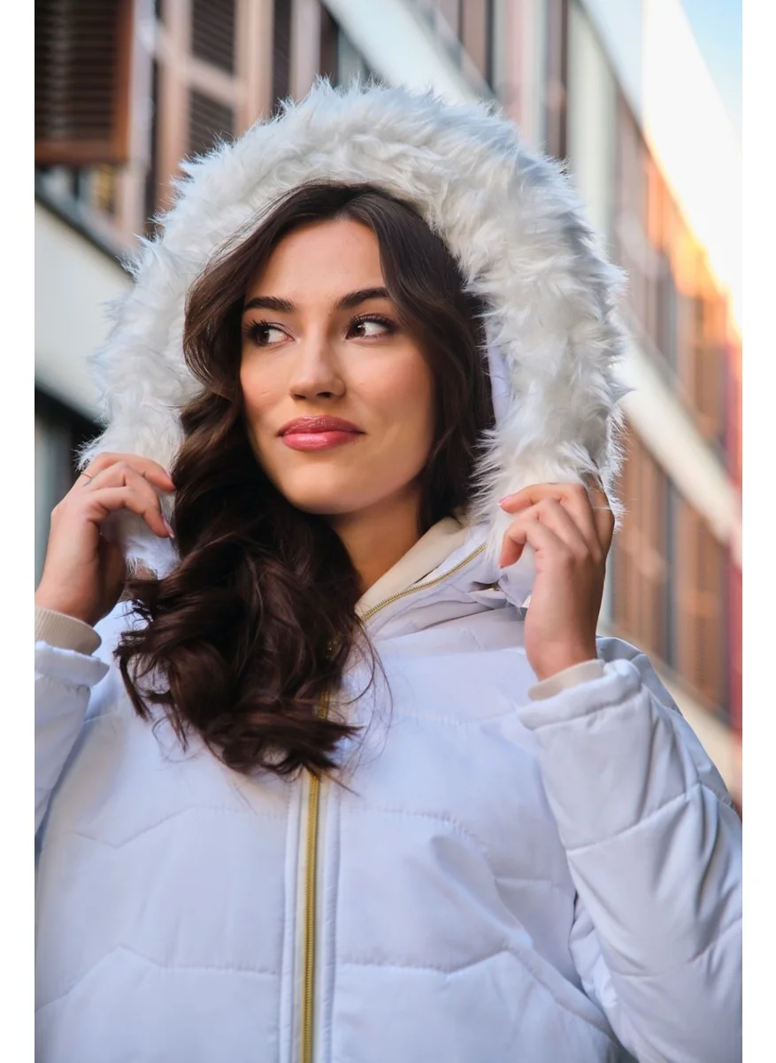 باربورا Daily Furry Puffer Women's Coat 807WHITE4