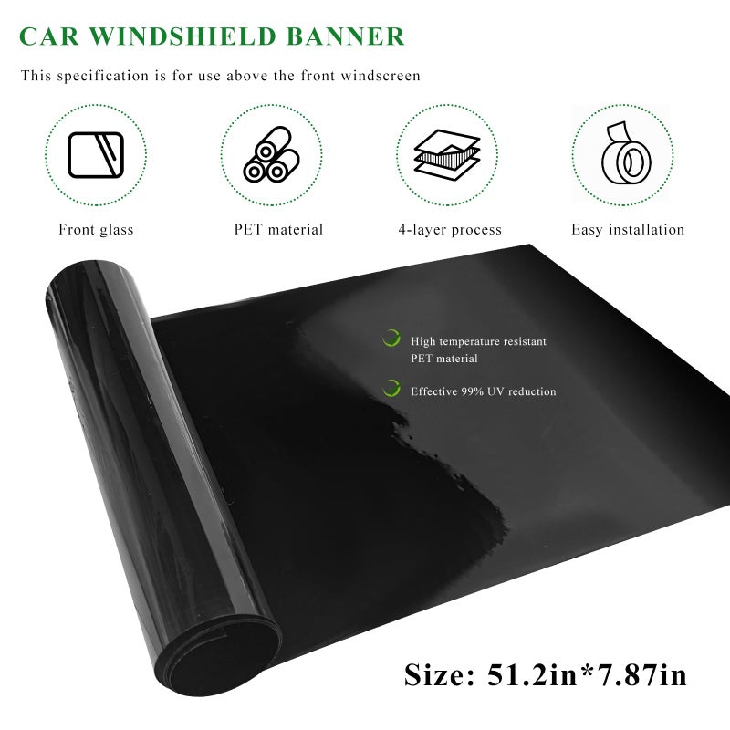 YTFRL Windshield Tint Strip, 51.18"Ã—7.87" Car Window Sun Visor Tints Film With Scraper, Universal Front Windscreen Heat Control Tint Strip Styling Decoration for Car Truck SUV RV - Image 2