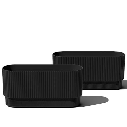 Veradek Demi Series Long Planter for Porch Patio Backyard  Durable PlasticStone Composite Material  Modern Dcor for Shrubs Flowers