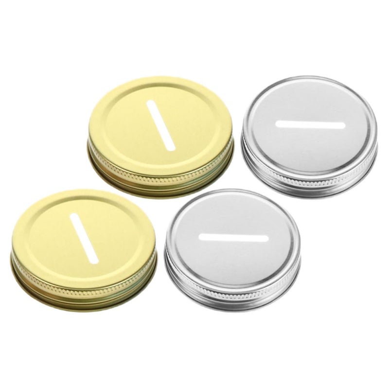 4Pcs 70mm Metal Mason Jar Lids With Coin Slot Gold And Silver Money Saving Covers - Image 2