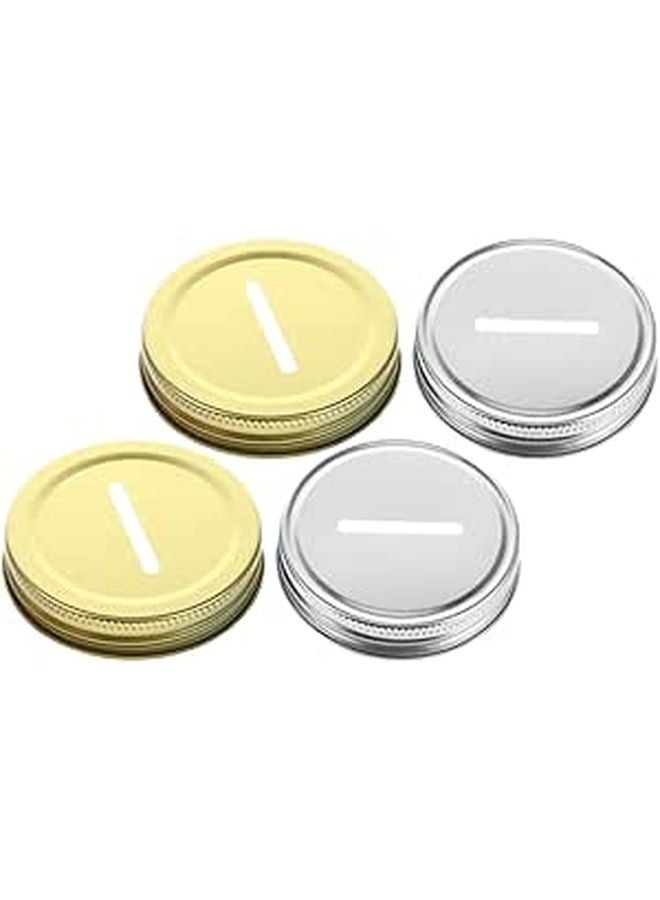 4Pcs 70mm Metal Mason Jar Lids With Coin Slot Gold And Silver Money Saving Covers - Image 1