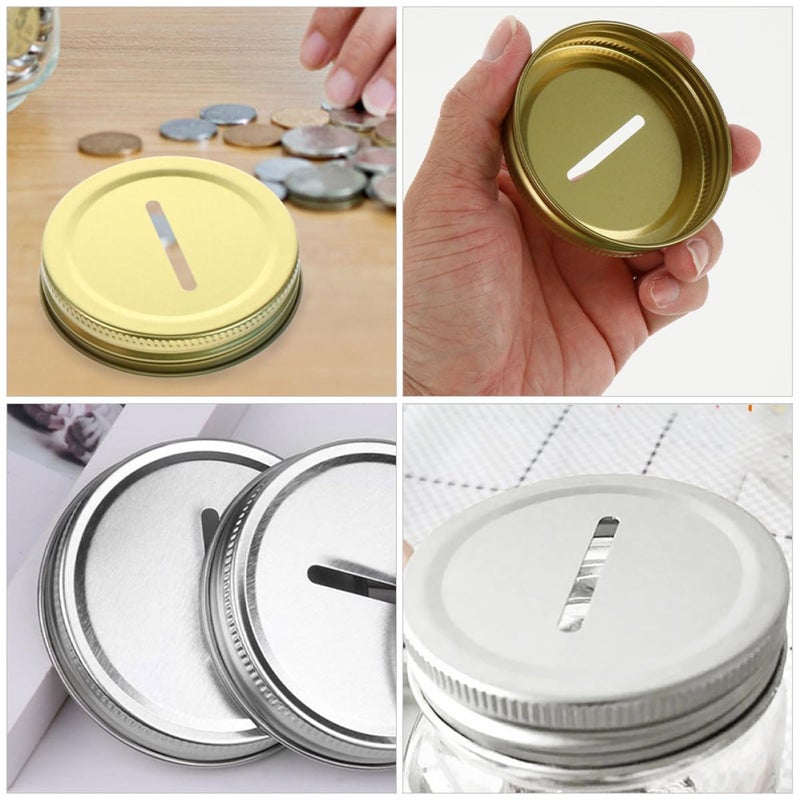 4Pcs 70mm Metal Mason Jar Lids With Coin Slot Gold And Silver Money Saving Covers - Image 4