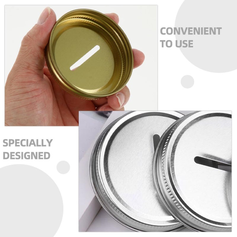 4Pcs 70mm Metal Mason Jar Lids With Coin Slot Gold And Silver Money Saving Covers - Image 5