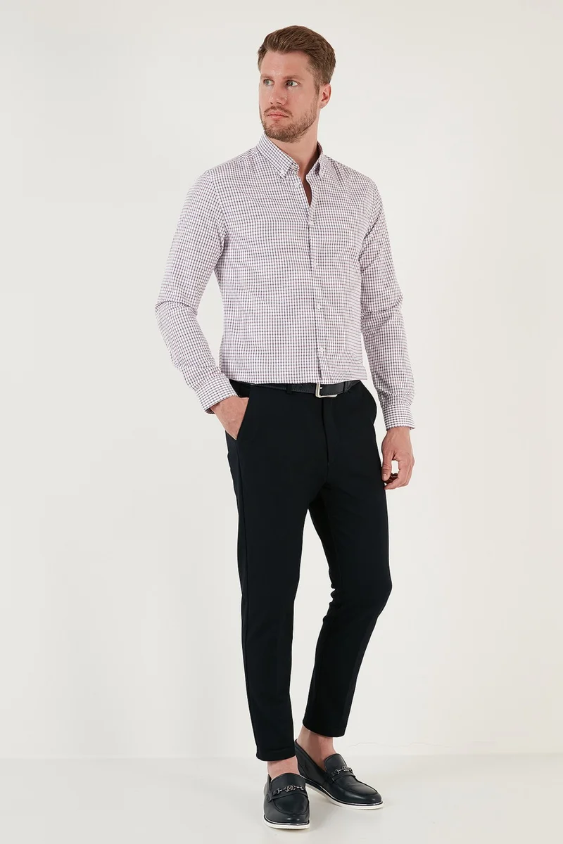 بوراتي Patterned Cotton Blend Button Collar Long Sleeve Slim Fit Shirt Men's Shirt CF23S7496