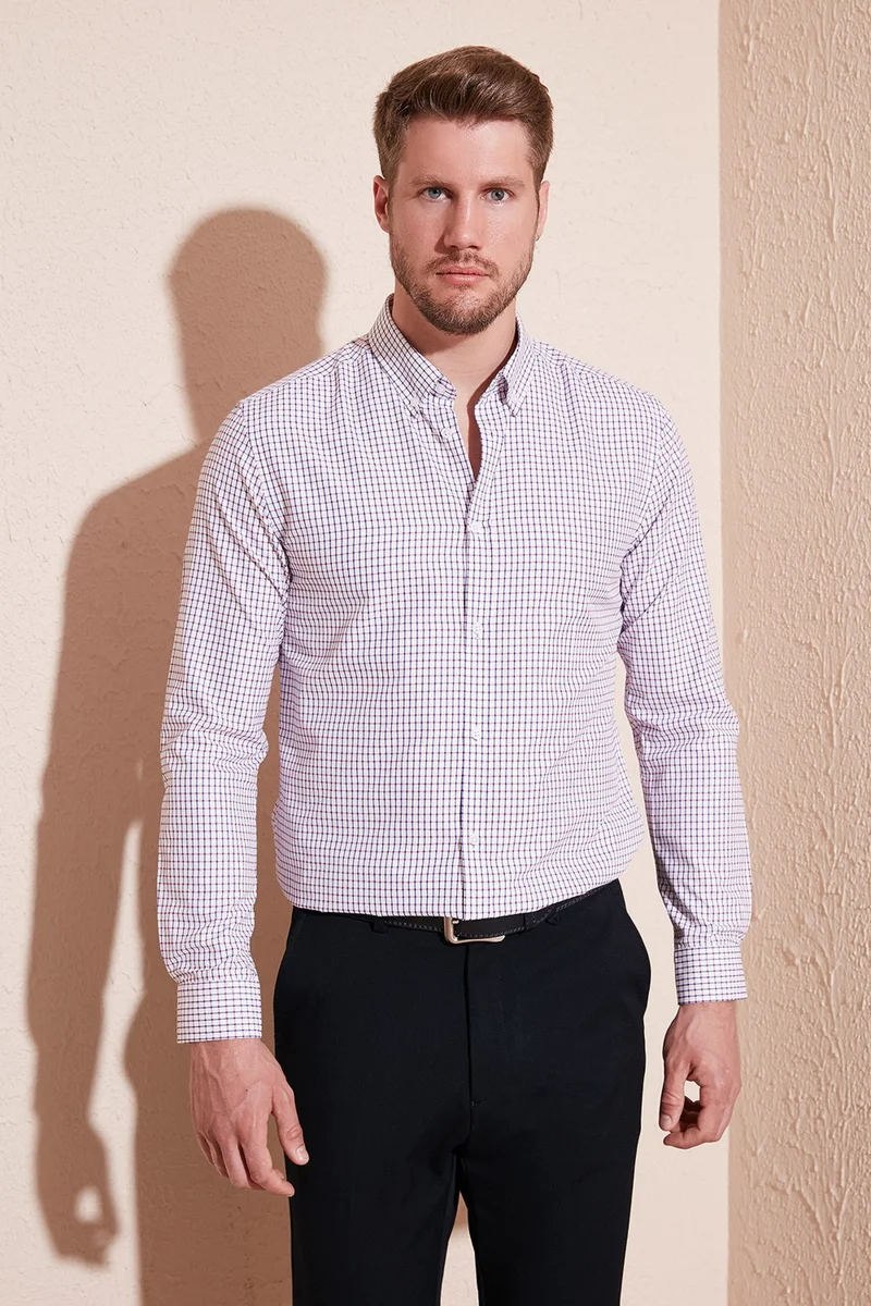 بوراتي Patterned Cotton Blend Button Collar Long Sleeve Slim Fit Shirt Men's Shirt CF23S7496
