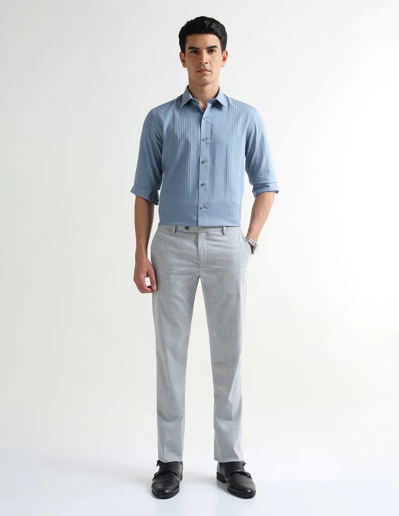 Arrow Teal Vertical Striped Manhattan Slim Fit shirt for Men | Best Price UAE