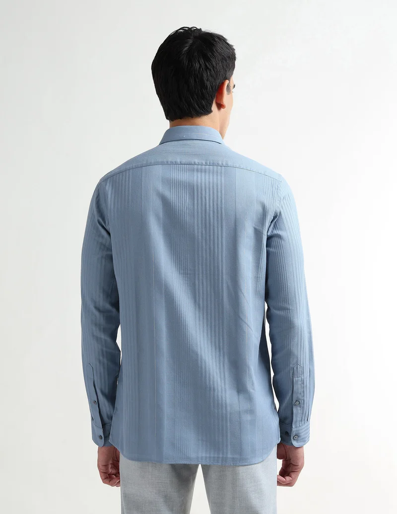 Arrow Teal Vertical Striped Manhattan Slim Fit shirt for Men | Best Price UAE