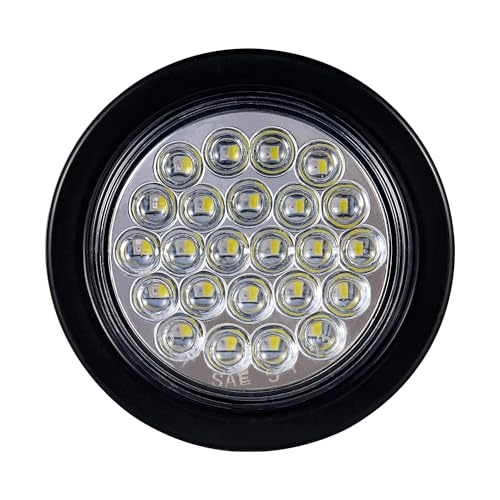 PVerandio Pack of 4 4 Inch LED Round Trailer Lights - 24 LED RED Stop/Turn Signal Tail Lights & 4" WHITE Back-up/Reverse Lights for Trailer Truck with 3 Prong Wire Pigtails - Image 3