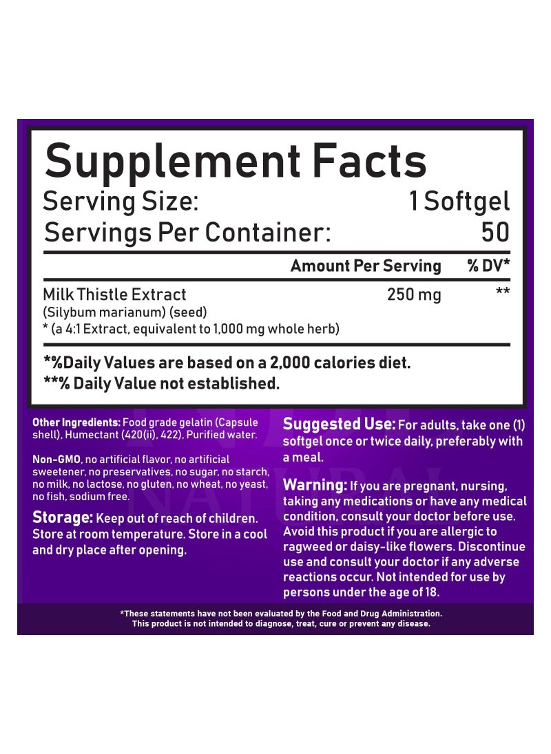 NBL Natural Milk Thistle 1000mg Herbal Supplement, 50 Softgels  - Image 4