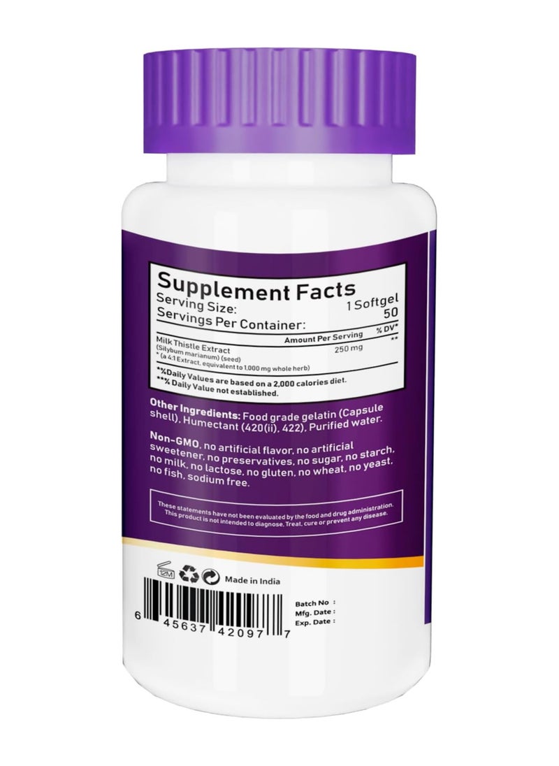 NBL Natural Milk Thistle 1000mg Herbal Supplement, 50 Softgels  - Image 2