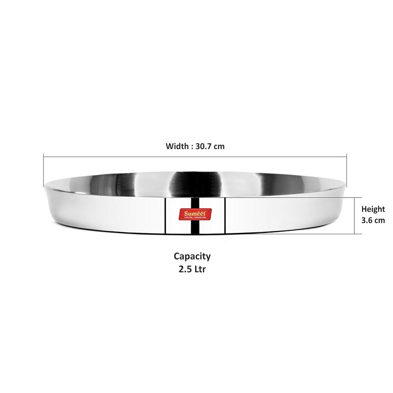 Sumeet Sumeet 22 Gauge Stainless Steel Traditional Dinner Plate/Thali 30.7Cm (2.5Ltr) - set of 2pc - Image 4