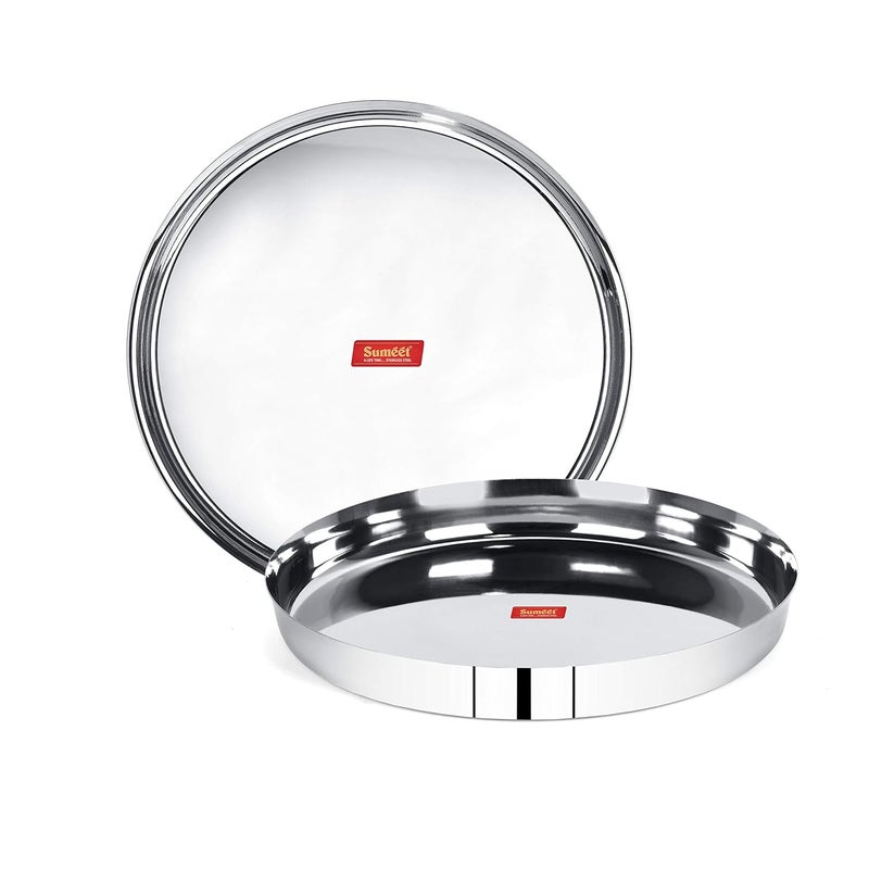 Sumeet Sumeet 22 Gauge Stainless Steel Traditional Dinner Plate/Thali 30.7Cm (2.5Ltr) - set of 2pc - Image 1