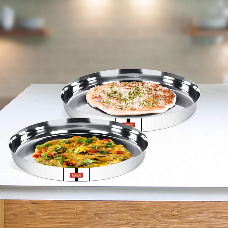 Sumeet Sumeet 22 Gauge Stainless Steel Traditional Dinner Plate/Thali 30.7Cm (2.5Ltr) - set of 2pc - Image 2