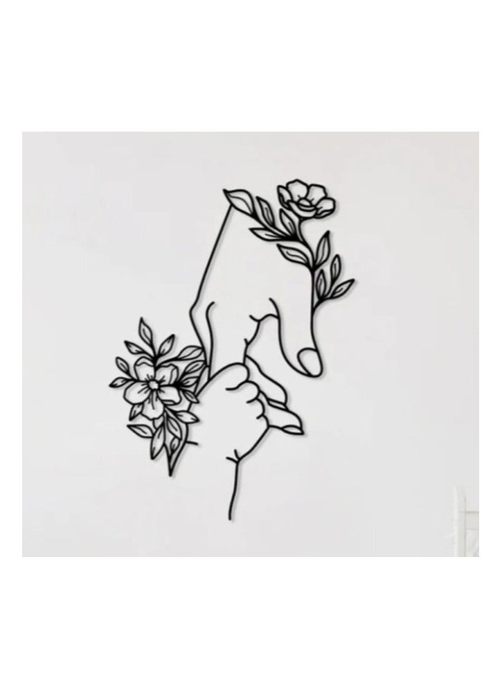MIRFA Wooden Wall Art With Self Adhesive Base - Black (Mother Baby Floral Hands) 