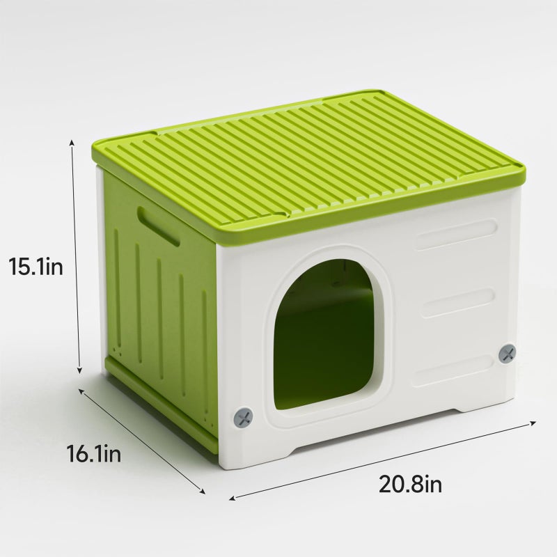 TSEHOOHOO Plastic Cat House for Outdoor Indoor Use, Stackable Feral Cat Shelter Indoor Cat House Weatherproof Waterproof Elevated (Green) - Image 3