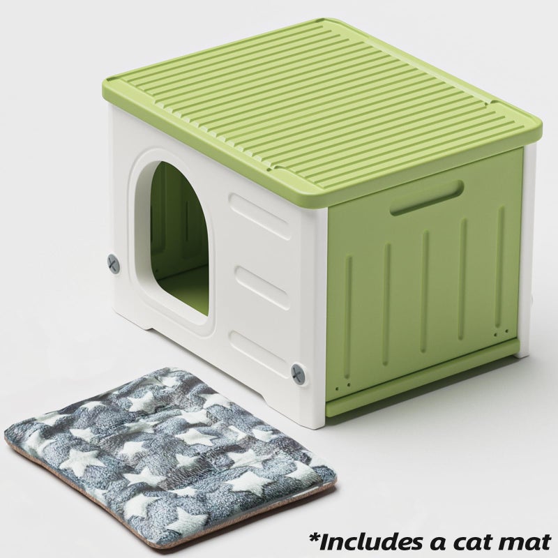 TSEHOOHOO Plastic Cat House for Outdoor Indoor Use, Stackable Feral Cat Shelter Indoor Cat House Weatherproof Waterproof Elevated (Green) - Image 4