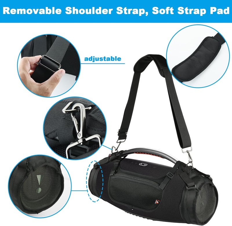 TXesign Travel Strap for JBL Boombox, Waterproof Portable Bluetooth Speaker, Shoulder Strap with Two Side Covers, Travel Bag for JBL Boombox, Black, black, Compact - Image 4