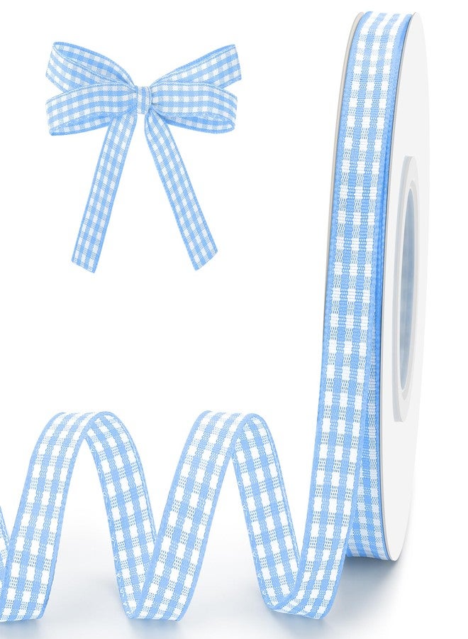FFNMU Blue Gingham Ribbon 3/8 Inch 25 Yards Light Blue and White Checkered Ribbon for Gift Wrapping Buffalo Plaid Ribbons for Crafts DIY Flower Bouquet Bows Baby Shower Birthday Gingham Party Decorations - Image 1