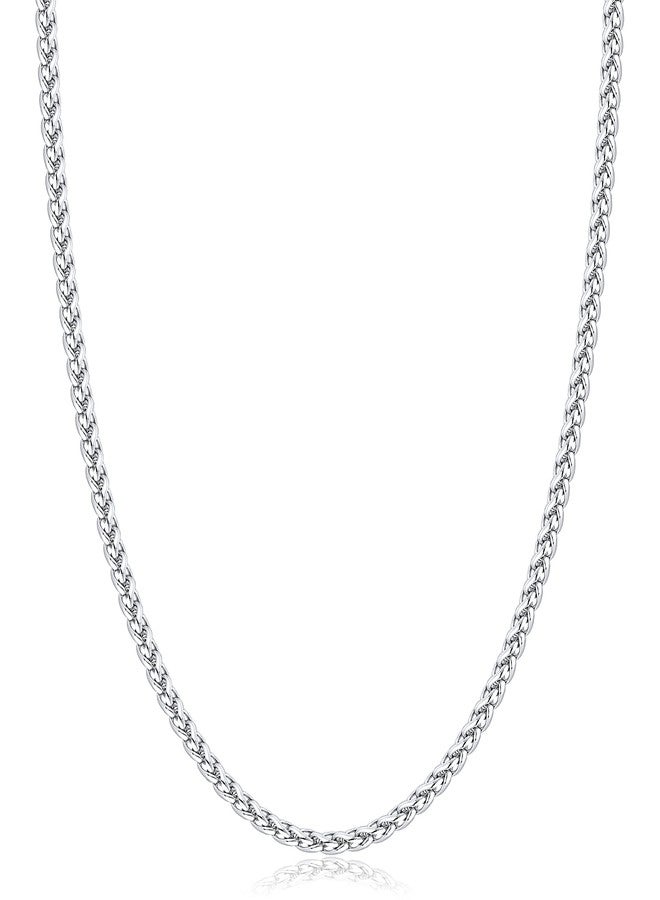 Jewlpire سلسلة قمح فضية من جويلباير / سلسلة قلادة مطلية بالذهب عيار 14 للرجال، سلاسل 2.5 مم 3 مم للرجال، سلاسل قلادة من الفولاذ المقاوم للصدأ للرجال والنساء، سلسلة قلادة للرجال بطول 16 18 20 22 24 26 بوصة، 20 بوصة - Image 1