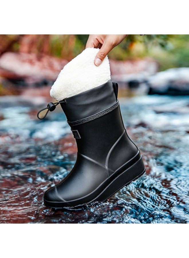 Winter Rain Boots For Women, Short Tube, Warm, Fleece-lined, Closed-toe, Thick-soled, Non-slip, Outdoor Short Boots, Outdoor Water Boots For Men, Export