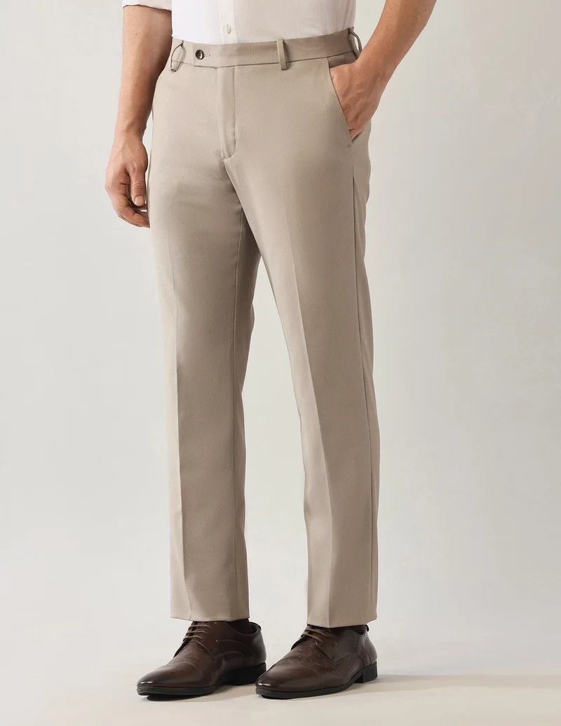 Arrow Dark Khaki Dobby Textured Autoflex Trousers for Men | Best Price UAE