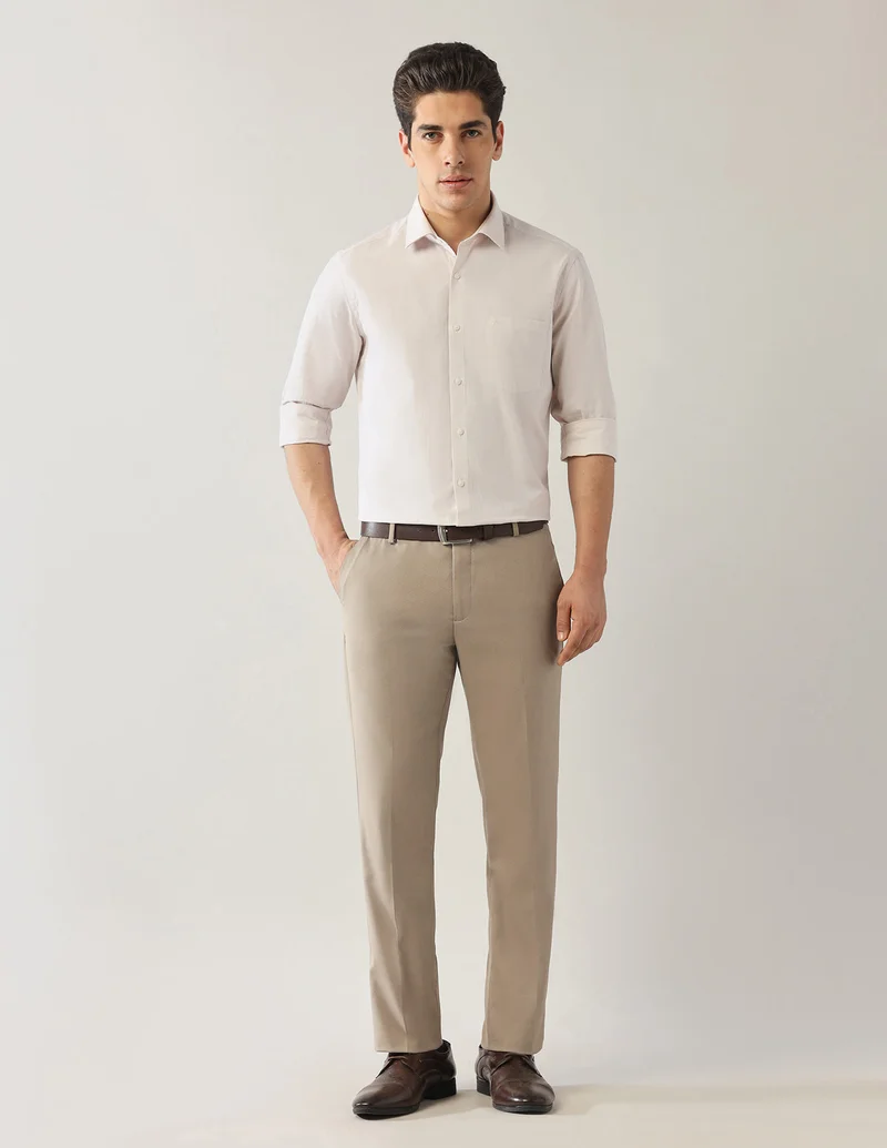 Arrow Dark Khaki Dobby Textured Autoflex Trousers for Men | Best Price UAE