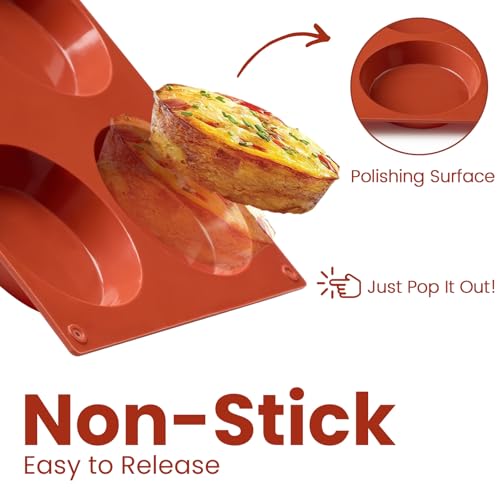 JOERSH 2-PK Silicone Egg Mold for Breakfast Sandwiches 3 Inch Round Muffin Top/Egg Pan, Oven Baking Silicone Molds for English Muffins, Whoopie Pies, Egg Patty Bites - Image 4