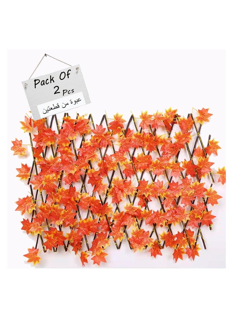 FFD Bamboo Wooden Fence with Orange Maple Leafs Decorative Expandable Wicker Fence Privacy Screen Trellis Fence Artificial Leaf Garden Fence(100cm)(2pcs) - Image 4