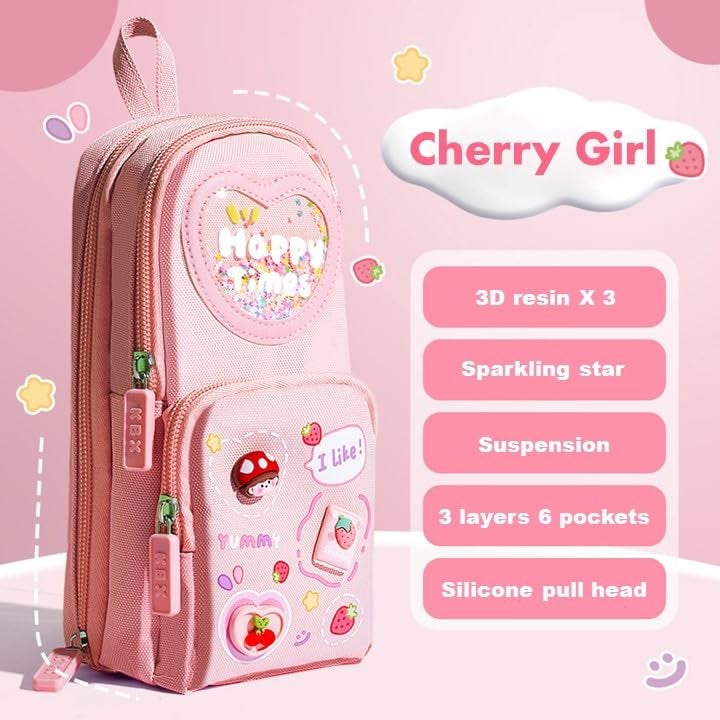 Galaxy Hi-Tech Canvas Pencil Case 3 Compartment Cute Aesthetic Pencil Case For Girls Large Capacity Pencil Pouch Multifunctional Pouch For School Kids Students Cute Stationary (Multi-Colour, pink) - Image 5