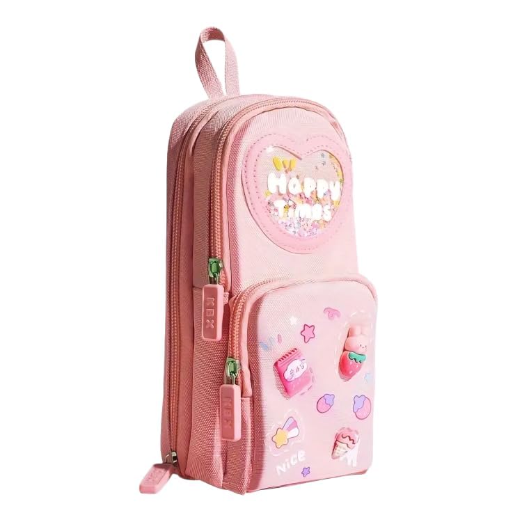 Galaxy Hi-Tech Canvas Pencil Case 3 Compartment Cute Aesthetic Pencil Case For Girls Large Capacity Pencil Pouch Multifunctional Pouch For School Kids Students Cute Stationary (Multi-Colour, pink) - Image 4