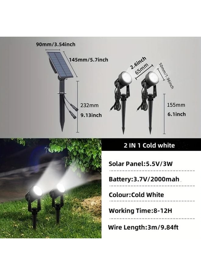 2 في 1 أضواء سبوت خارجية تعمل بالطاقة الشمسية، دافئة بيضاء، مقاومة للماء IP65، لإضاءة الحدائق والمناظر الطبيعية - Image 4
