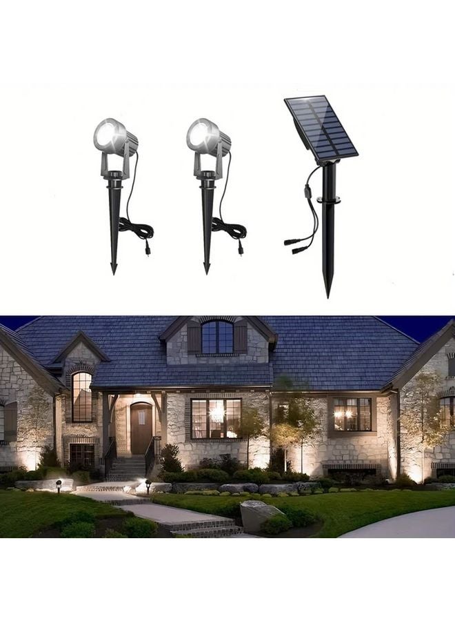 2 في 1 أضواء سبوت خارجية تعمل بالطاقة الشمسية، دافئة بيضاء، مقاومة للماء IP65، لإضاءة الحدائق والمناظر الطبيعية - Image 2