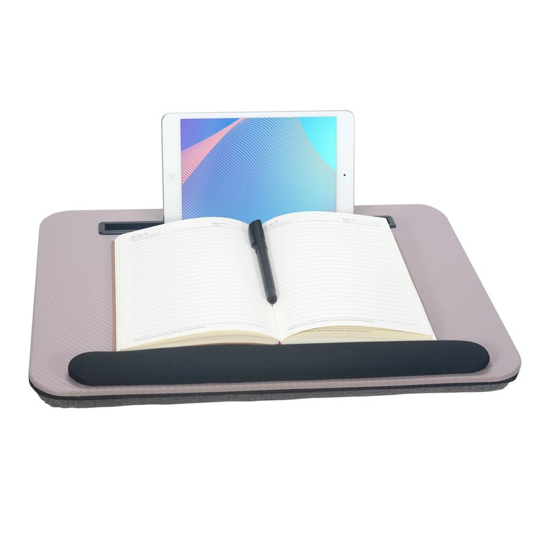 YUELAKE Portable Laptop Desk Fits Up to 16â€œ Laptops, with Tablet Slot, Built-in Cushion, Great for Home & Office,Lap Desk for Laptop,Lap Desk with Cushion (Grey Violet with Wrist Rest, Medium) - Image 1