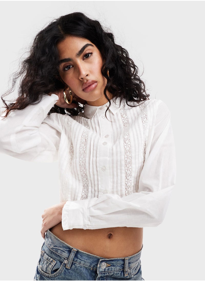 Miss Selfridge - Lace Detail Cropped Shirt - Image 1