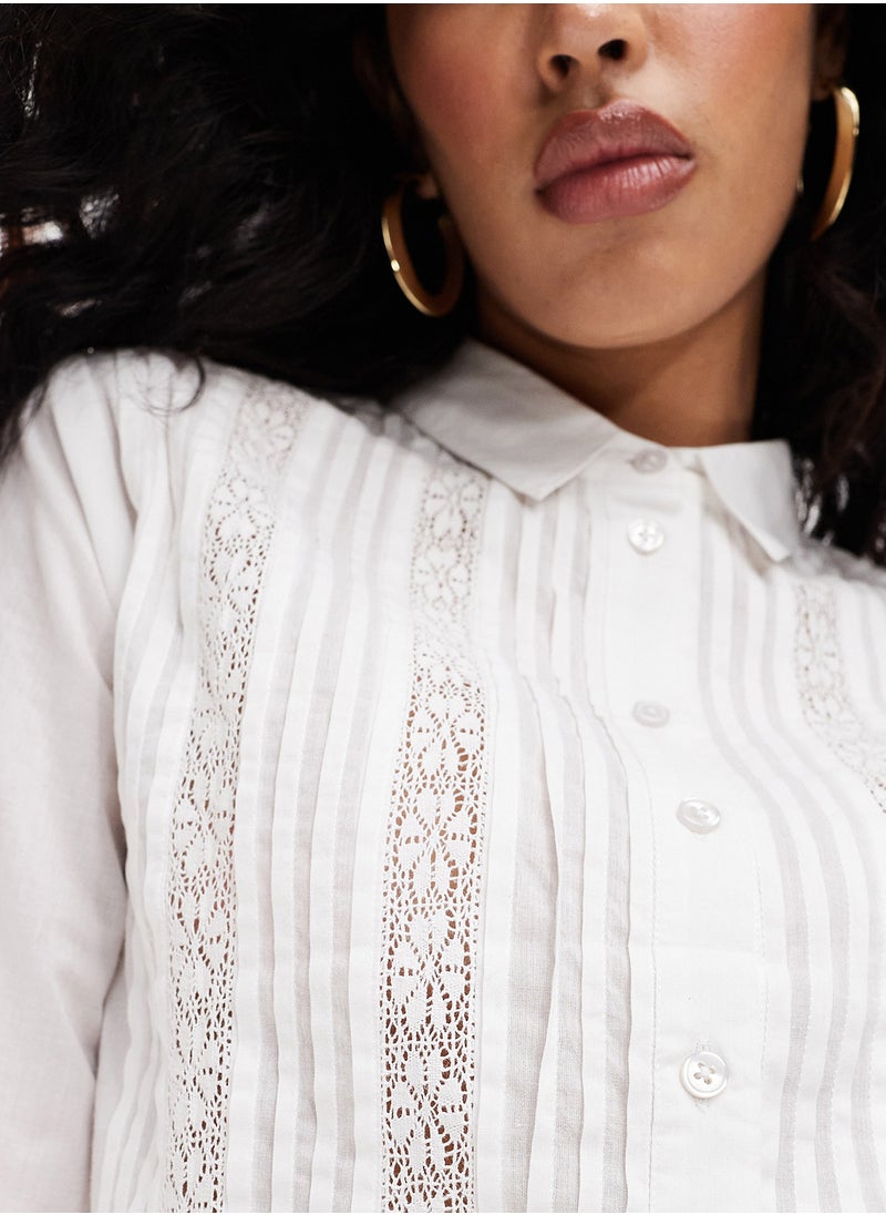 Miss Selfridge - Lace Detail Cropped Shirt - Image 1