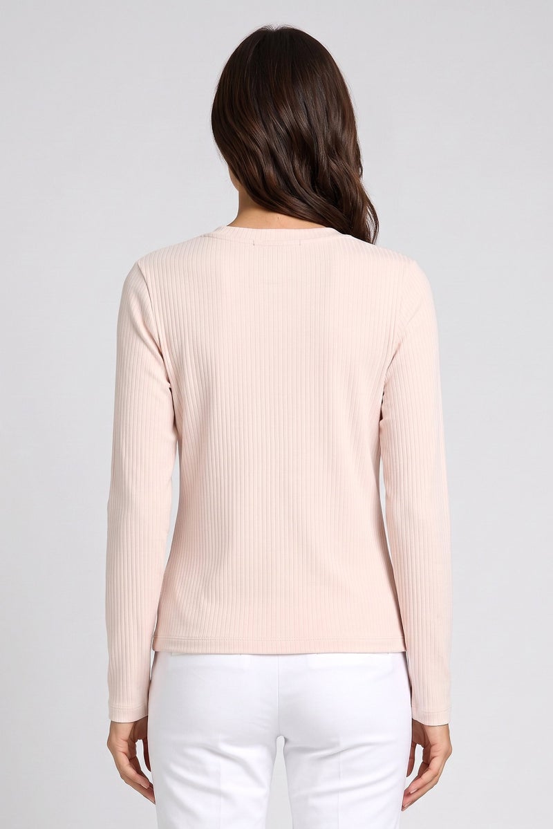 Threadbare Women Ribbed Round Neck Long Sleeve Cardigan, Cream - Image 4